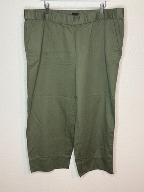 Talbots Army Green Pull On Wide Leg Crop Pants Size 2XL NWT Linen Cotton Lyocell
